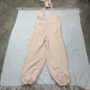 Bucket List Jumpsuit Womens Halter Neck Open Back Sz L Beige Stretch Soft Comfy
